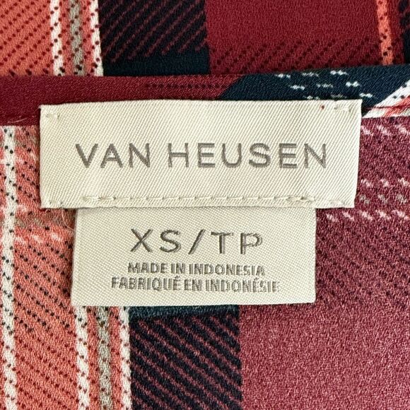 Van Heusen Plaid Blouse 3/4 Sleeve Relaxed Fit Sz XS - Picture 7 of 9